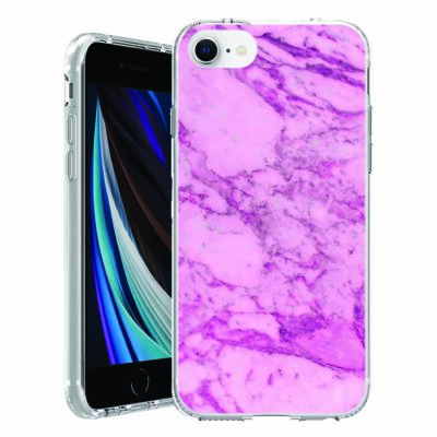 For Apple iPhone SE 3rd 2nd Gen TPU Case Cover+Glass(Pink Marble)