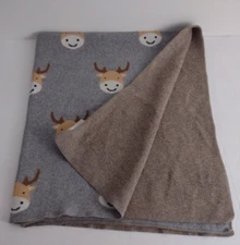 MADE IN INDIA cotton knit gray Gray Moose Deer baby blanket throw 35 x 39"
