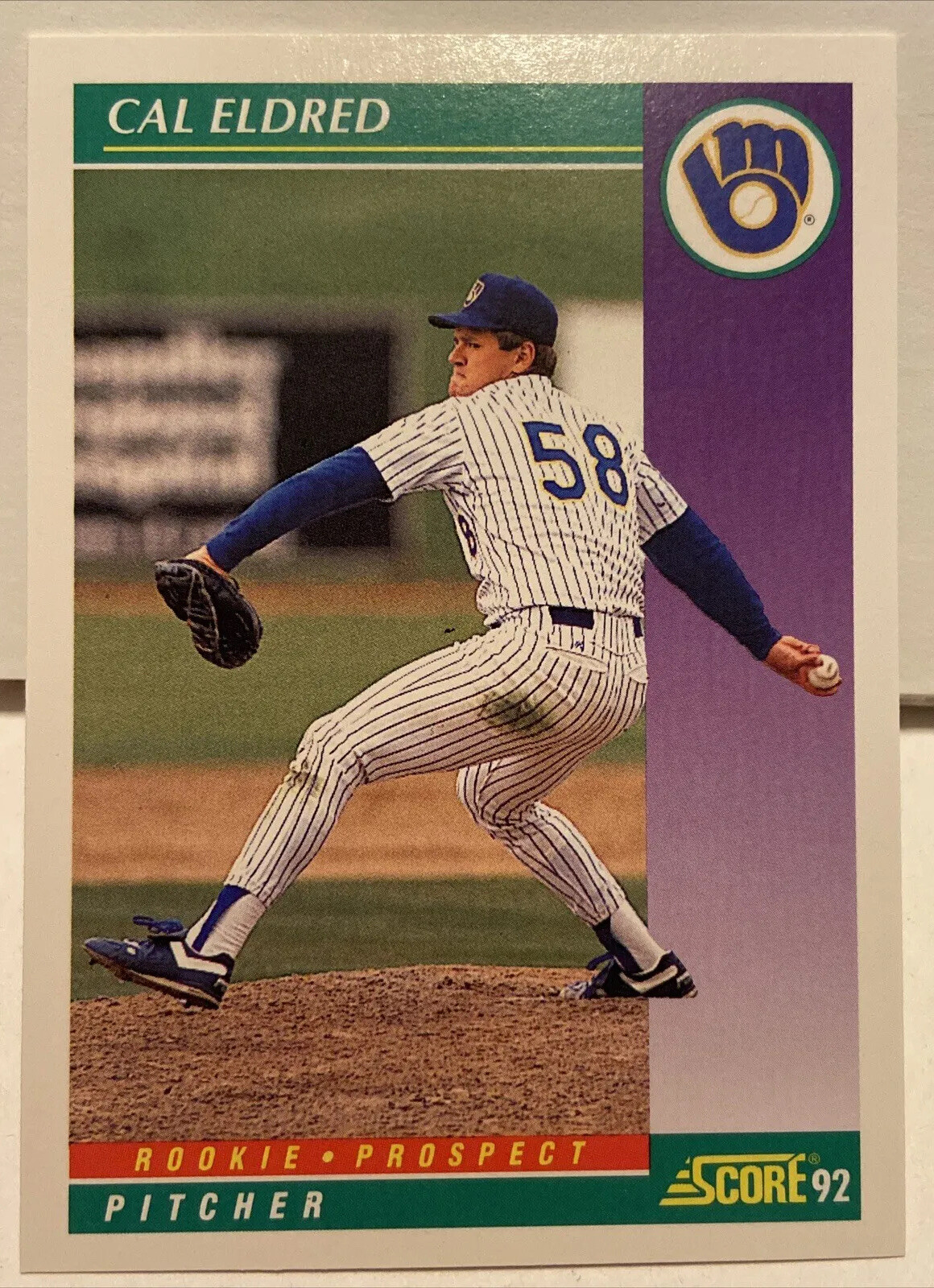 1992 Score Milwaukee Brewers Baseball Card #834 Cal Eldred Rookie