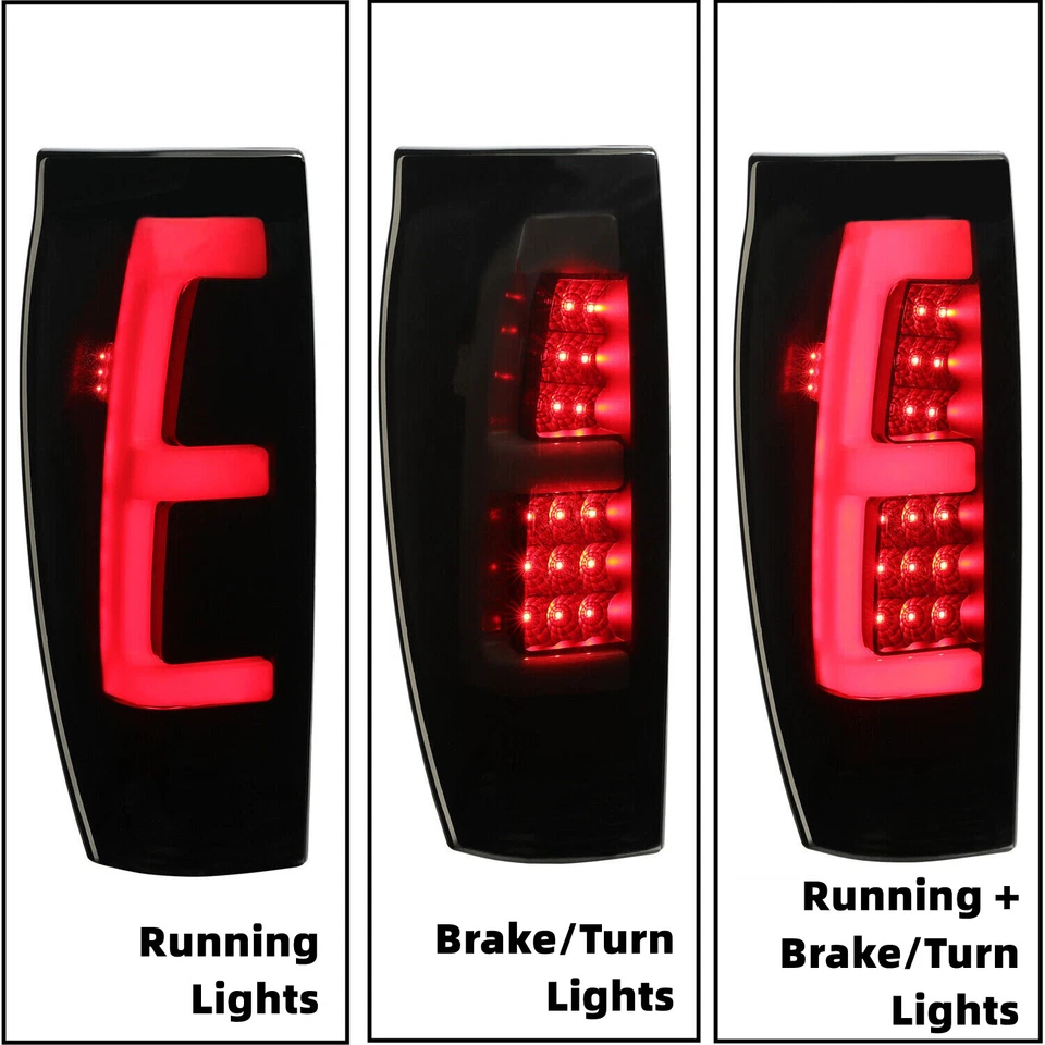 For 2002-06 Chevy Avalanche 1500 2500 LED Tube Bar Black Smoked Tail Lights Pair — 第 2/4 张图片