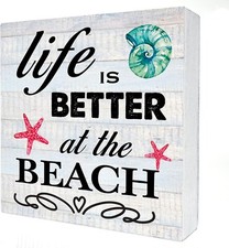 Life is Better at the Beach Wood Box Sign, Tabletop Desk Home Decoration 5" x 5"
