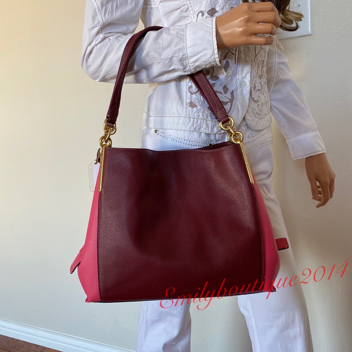 NWT Coach 1016 Dalton 31 Colorblock Wine Pink Pebble Leather