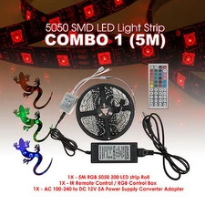 5M 10M 20M 5050SMD RGB LED Strip Light Kit 44 Key Remote 2 Outlet 5A Power Combo