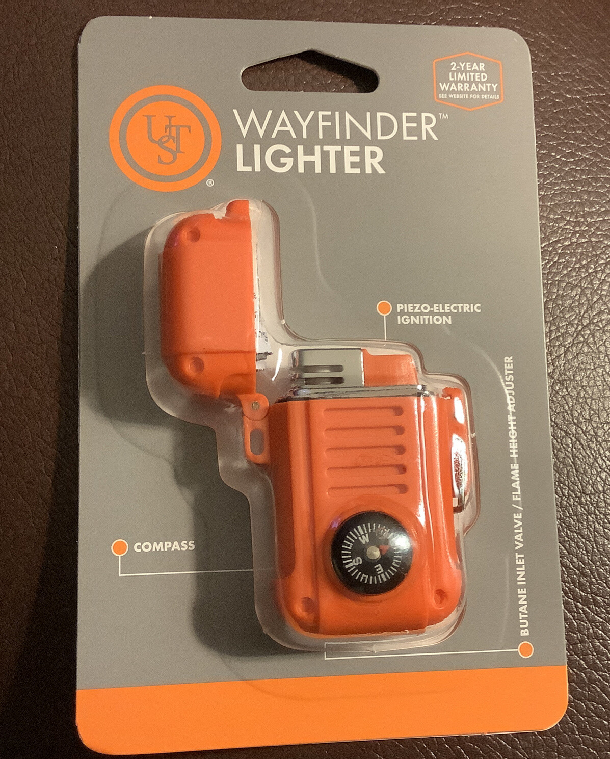 UST Wayfinder Lighter, Orange, Piezo-Electric Ignition and Built-In Compass NEW
