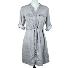 Malvin I Love Linen Gray Button Down Shirt Dress Sz 8 Minimalist Neutral Coastal