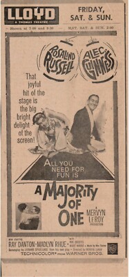 1960 s  A Majority of One  Rosalind Russell & Alec Guinness movie ad 9x4 
