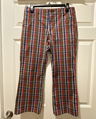 Ralph Ralph Lauren Women's Plaid Pants Green Red Straight Leg