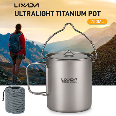 Lixada 750ml Titanium Pot Ultralight Water Mug Outdoor Camping Picnic Cup