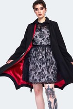 Vampire Bite Hem Coat Black Red Ladies Goth Punk Emo Alternative Bat Gothic Warm