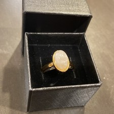 11.15 Cts Rainbow Moonstone Stainless Steel Gold Tone Ring Size 6