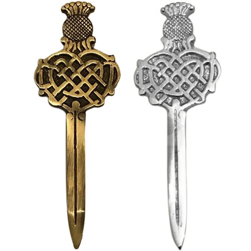 CC Scottish Kilt Pin Thistle Nickel Antique/Chrome Finish 4" Highland