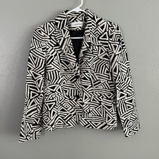 Calvin Klein Blazer Womens Size 2 Black White Geometric Linen Rayon Blend Jacket