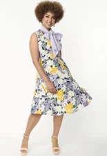 Unique Vintage NWT Purple & Yellow Floral Swing Dress - Size Small