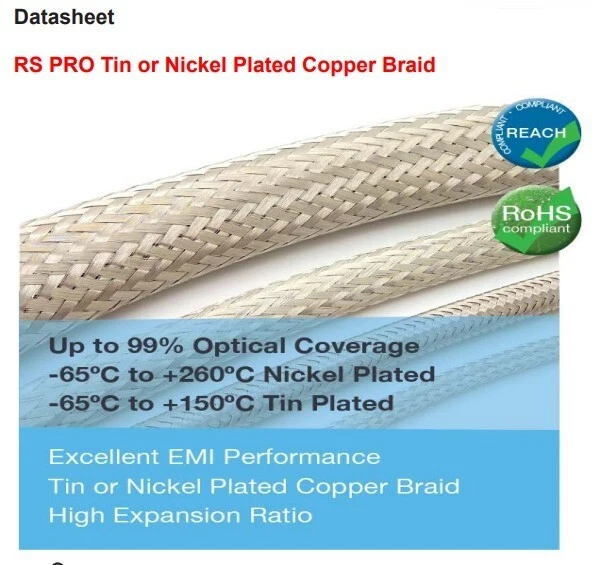 RS PRO Expandable Braided Nickel Plated Copper Cable Sleeve 7.5mm Dia - Image 2 of 4