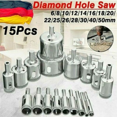 15 x diamond drill glass drill bit glass stone tile drill 6-50 mm set de