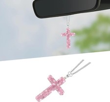 Car Hanging Ornament Cross Crystal Rhinestone Vehicle Rear View M Color Pink