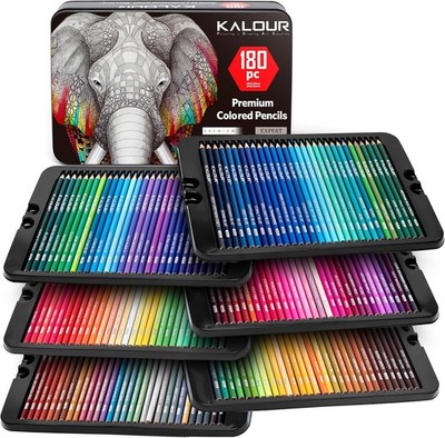 KALOUR 180 Buntstift-Set Künstler mit Weichmine und Metallic-Farben, Schwarz