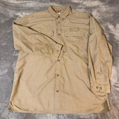 The North Face Mens XXL Khaki Long Sleeve Roll Tab Vented Hiking Shirt Utility