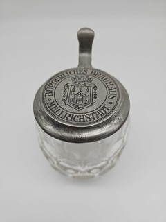 Bierkrug mit Zinndeckel Mellrichstadt Bayern Brauerei Bier Bad Neustadt Ostheim