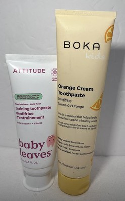 BOKA Kid's ORANGE CREAM Fluoride Free TOOTHPASTE-4oz & Attitude Baby Leaves 2.5o