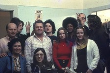 1970s 35mm Slide Group People Party Gathering Interior Room Person Sign Diverse