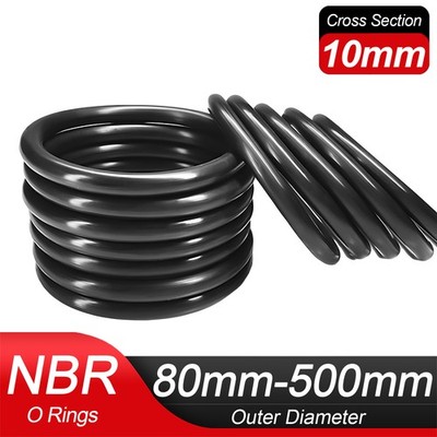 10mm Cross Section O-Ring Nitrile Rubber Oil Resistant Seals NBR 70 80-500mm OD