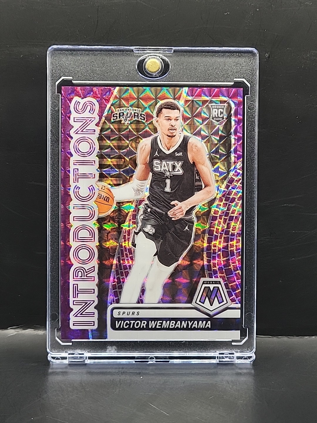 2023-24 Panini Mosaic - Victor Wembanyama #8 Introductions Purple RC #d/99 Spurs