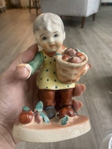 Ceramic Lady with Fruit Figurine Multicolor Japan Decorative Collectible