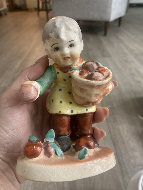 Ceramic Lady with Fruit Figurine Multicolor Japan Decorative Collectible