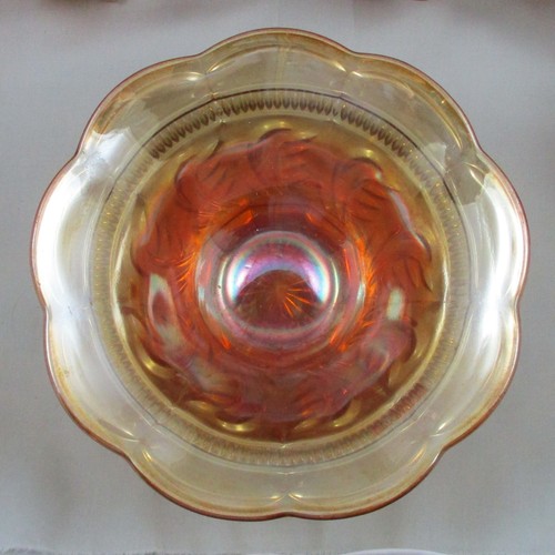 ATTRIBUTED TO RINDSKOPF MARTHA MARIGOLD CARNIVAL GLASS FOOTED BOWL - Picture 3 of 4