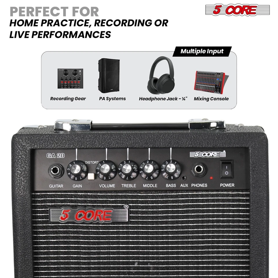 5 Core Guitar Amp 20W Electric Portable Mini Amplifier w Built in 6.5" Speaker - Image 4 of 4
