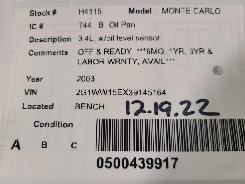 Cacerola de aceite 3,4 L con sensor de nivel de aceite compatible con 94-03 GRAND AM 1652623 Foto 3 de 4