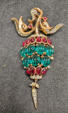 Vintage Crown Trifari Unique Jeweled Brooch 3 1/2 