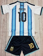 Youth Messi Jersey  Short Kit Argentina 26  Home Kids Soccer Set MEDIUM 26 