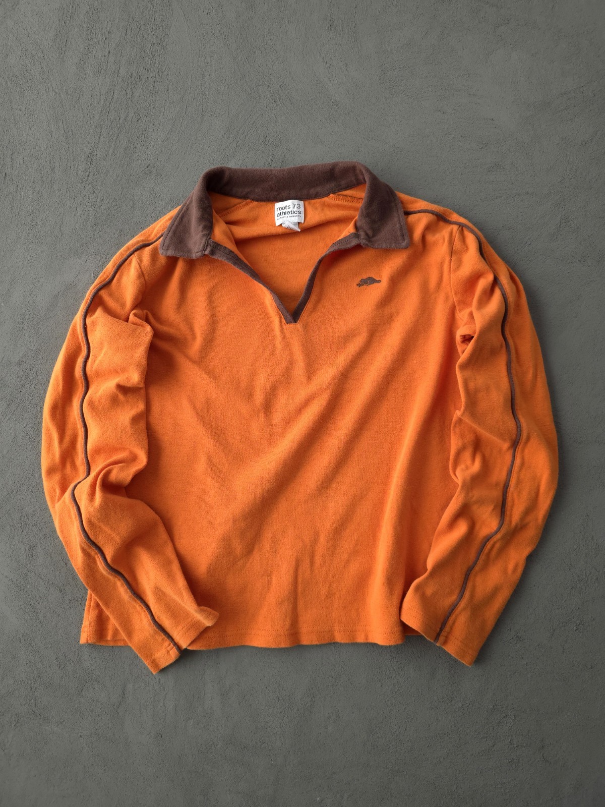 Vintage 2000s Y2K Roots 73 Athletics Orange Polo Shirt Long Sleeve Women