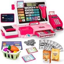 Kids Cash Register Toy Playset, Toddler Prentend Play with Real Calculator Ca...