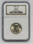 1948 P Blast White Washington Silver Quarter 25C Graded MS66 by NGC BU
