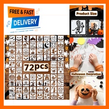 72 Piece Halloween Stencils Set 3x3 Inches Reusable Pumpkin Ghost Bat Spider Web