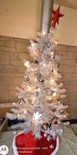 3.5 Ft. Silver Pre-lit Tinsel Christmas Tree With Ornaments