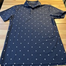 G/Fore G4 Men's Small Polo Shirt Twilight Navy Blue Skull Tees Nylon Small