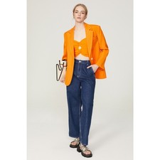 SANDRO Orange Crepe Collar Front Button Long Sleeves Harper Blazer Size 36