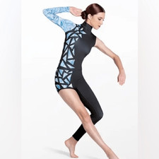 Weissman Elite dance costume blue white geometric Voice Of The Sea PL13060 MC