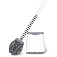 Flexible Silicone Toilet Brush and Holder Set Wall Mounted Compact Scrubber with