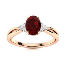 Garnet Gemstone Solitaire with Accents January Birth Ring Sterling Silver