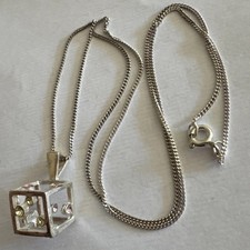 Sterling Silver 925 Cz 3D Dice Pendant Necklace Curb Chain 18? Poker Cards Gift
