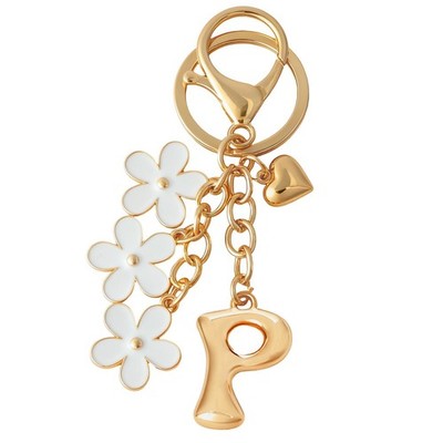 Bubble Initial Keychain Cute Flower Charms Keyring for Handbag