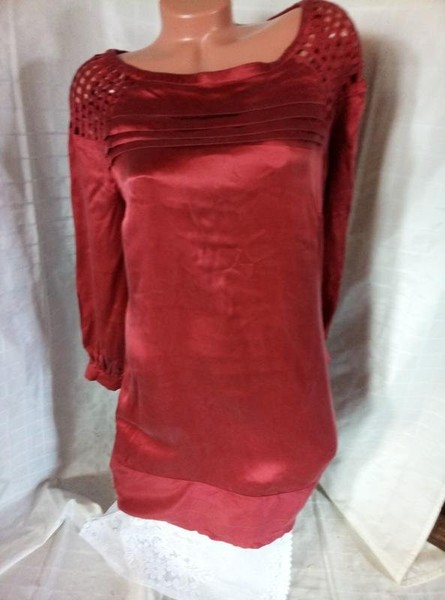 Women Monsoon Dress Burgundy Silk 40 / L