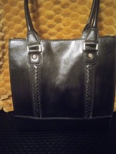 Wilsons Leather Black Tote Bag Silver Hardware Double Handles 11X11
