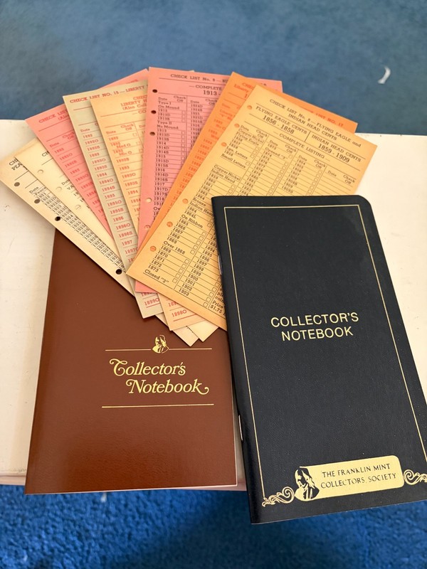 VINTAGE COIN NOTE BOOKS AND CHECKLIST CARDS-FRANKLIN MINT- NEVER USED OR FILLED