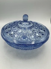 Vtg Indiana Glass Colonial Blue Daisy & Button Covered Candy Dish with Lid 9"